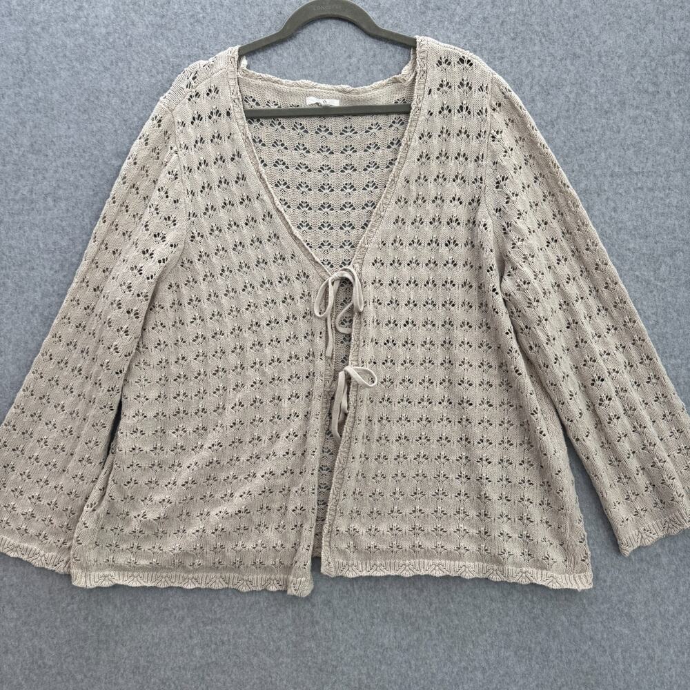 Maurices Pointelle Open Knit Tie Cardigan Sz 2X Taupe Boho Cottage Coquette